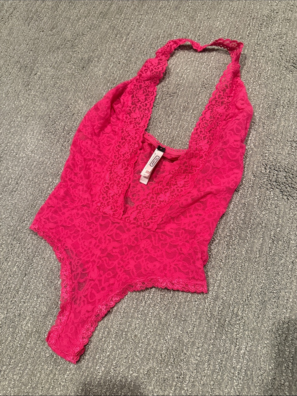Victoria’s Secret Lacie Hot Pink Lace One-Piece Bodysuit lingerie small
